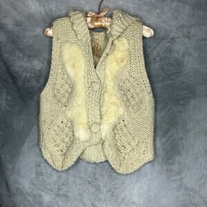 Sweater Vest Hoodie Women S/M Mystree Chunky Knit Rabbit Hair Accent Boho Hippie